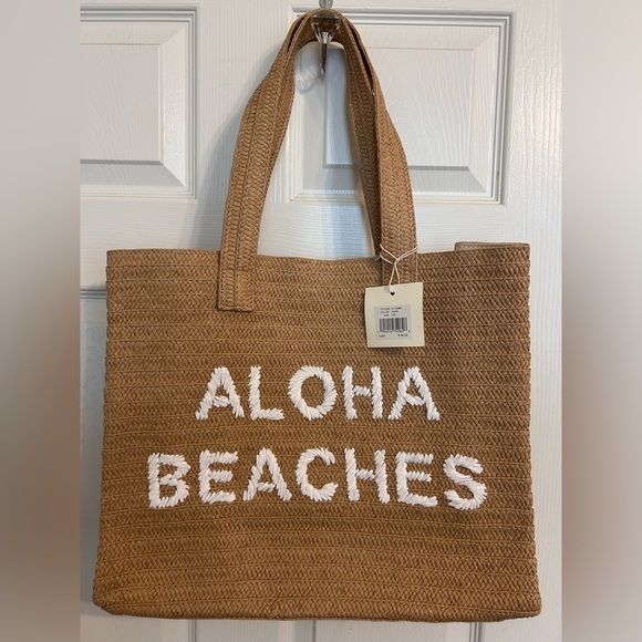 NWT Sol And Mer, Aloha Beaches Braided Straw Tote, Tan - Picture 7 of 9